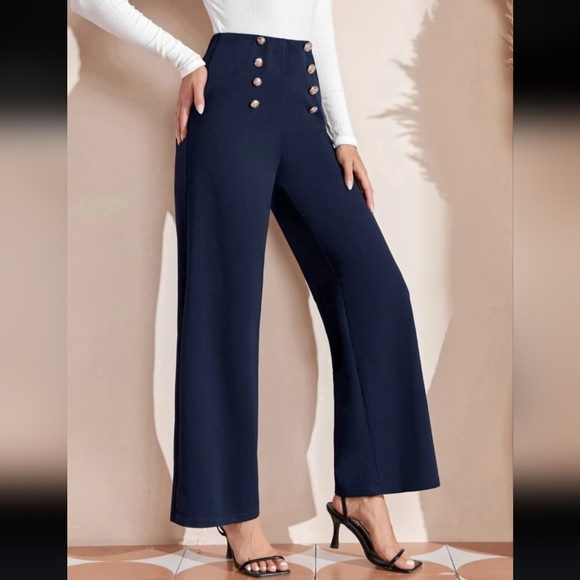 New Sailor Casual Wide Leg Pants with gold  front Buttons 👖 💙⛴️ - Picture 8 of 9